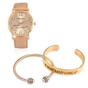 STRADA Watch Austrian Crystal Faux Band Golden